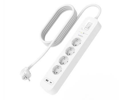 Listwa zasilająca BELKIN SurgePlus 4x Schuko 1xUSB-A 1x USB-C 525J 2m SRB001VF2M